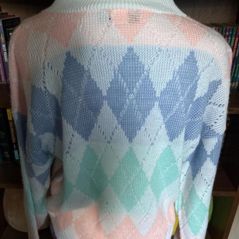Pastel Argyle Knit Sweater with Collar - Women's - Picture 2 of 3